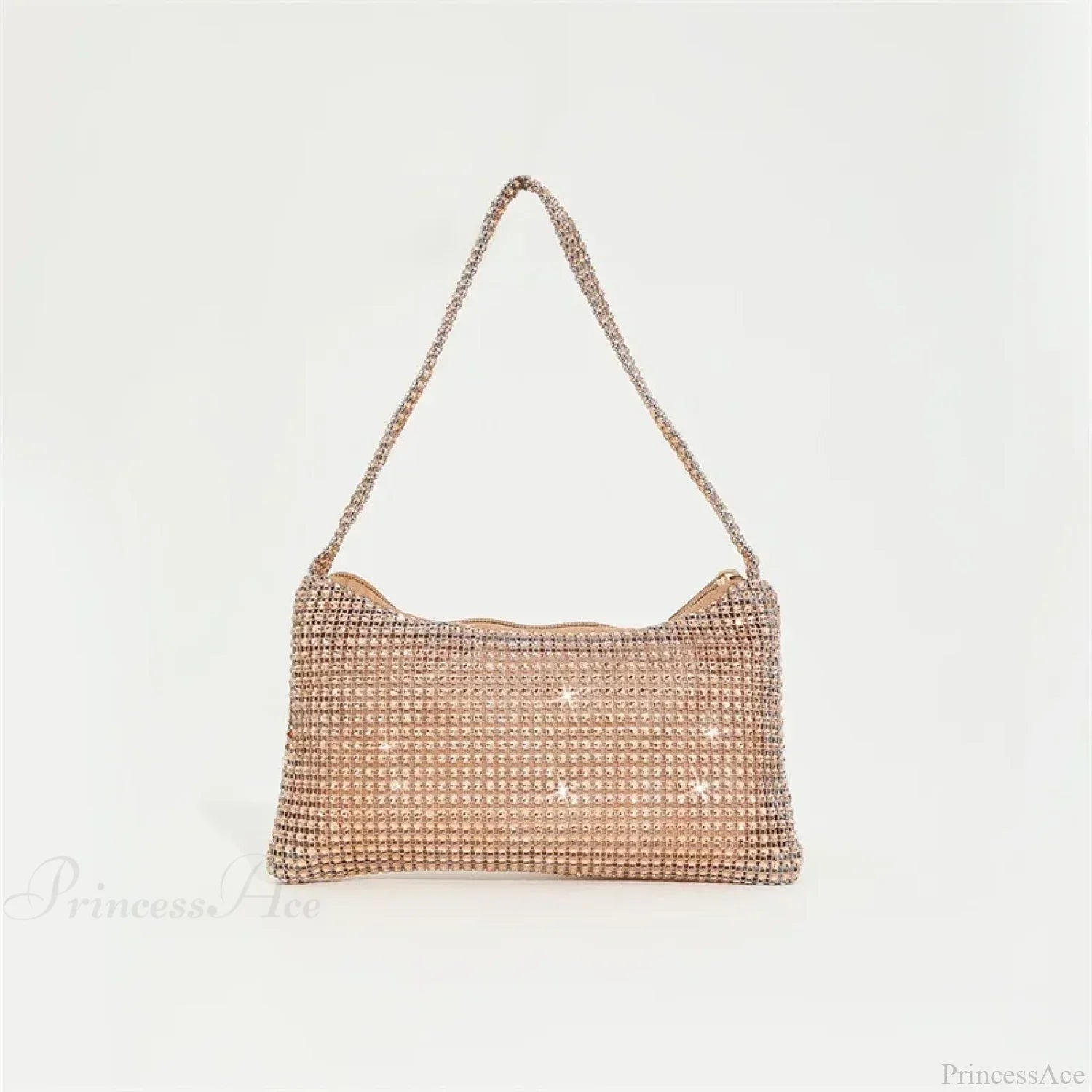 Mousserende aftenclutch med rhinsten, skulderrem med diamanter, bryllupsclutch