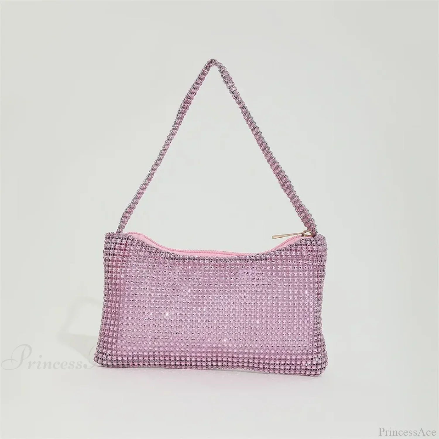 Mousserende aftenclutch med rhinsten, skulderrem med diamanter, bryllupsclutch