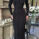 Bodycon-kjole med rund hals og slids