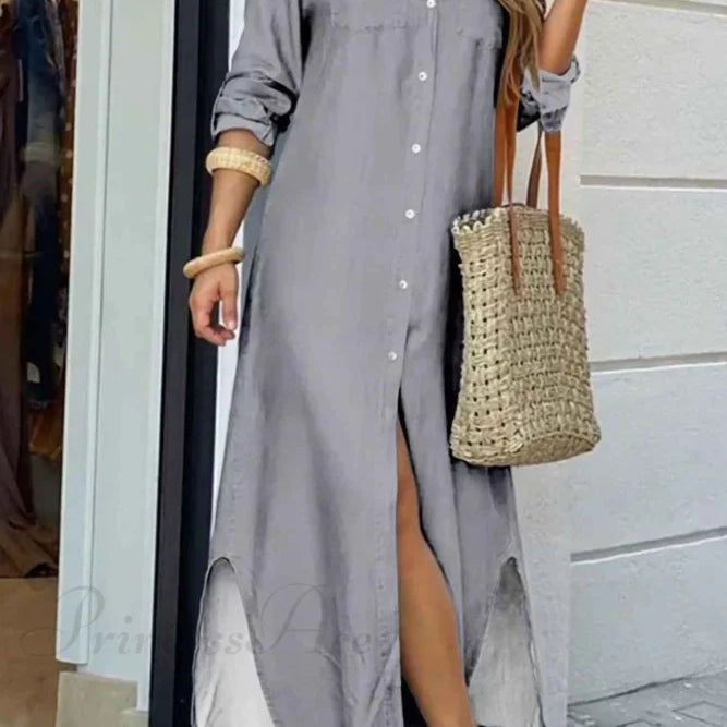 Skjortekjole med knappelommer - Lange ærmer