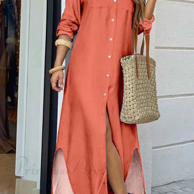 Skjortekjole med knappelommer - Lange ærmer