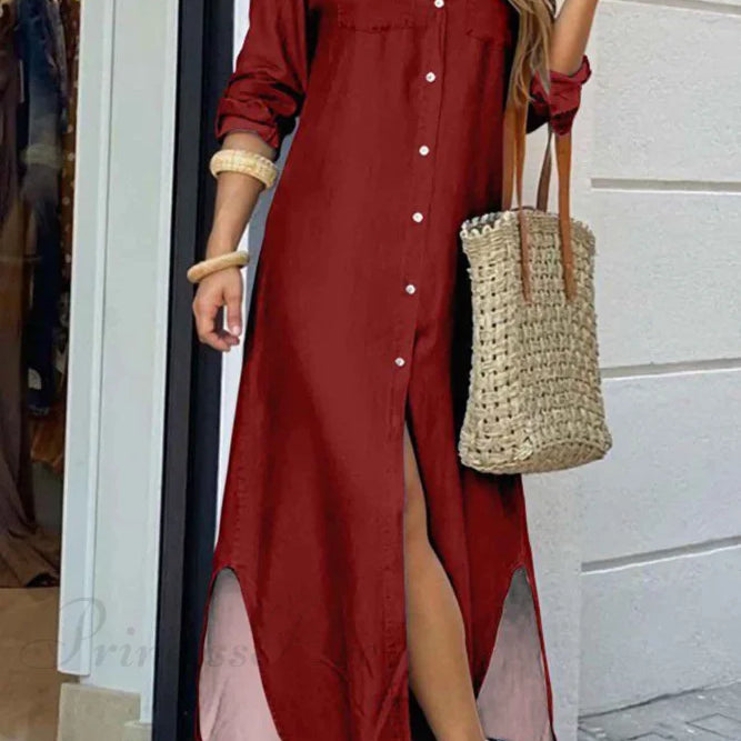 Skjortekjole med knappelommer - Lange ærmer