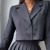 Chic preppy todelt blazer- og miniskørtsæt