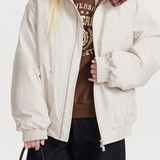 Overdimensioneret, varm jakke med vintage-ternmønster, opretstående krave og paneler