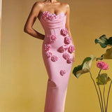 Blomsterprintet stropløs aftenkjole