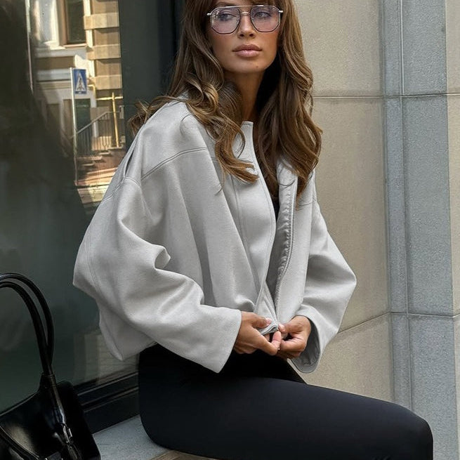 Kort blazer i ruskind