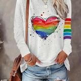 Dametop med afslappet pasform – Løs pasform – Lange ærmer – Grafisk hjertemønster