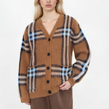 Løstsiddende retro ternet strikcardigan med V-hals i plus size