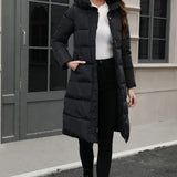 Plus size lang dunjakke med hætte