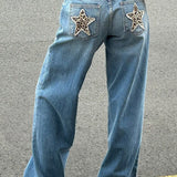 Vintage jeans med leopard- og stjernemærke