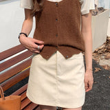 Højtaljet trapeznederdel i corduroy