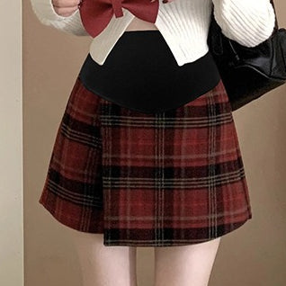 Rød ternet trapeznederdel