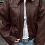 Vintage brun PU-læderjakke