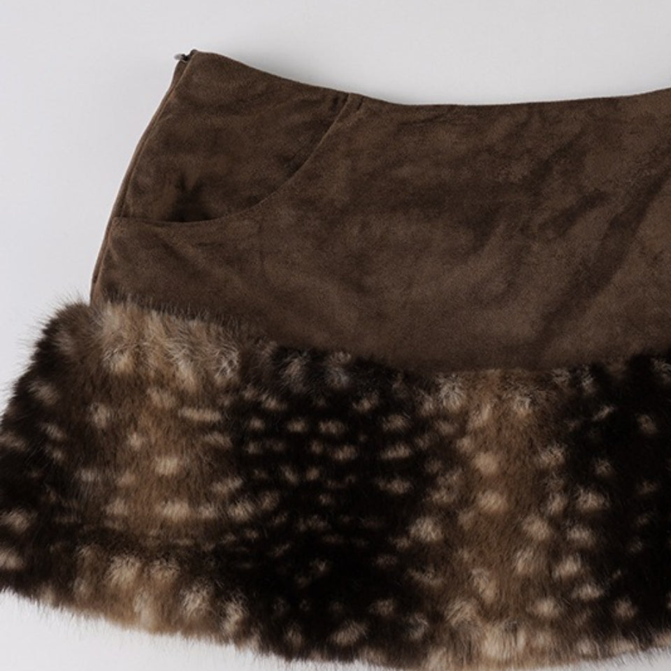 Todelt patchwork fleece crop top sæt