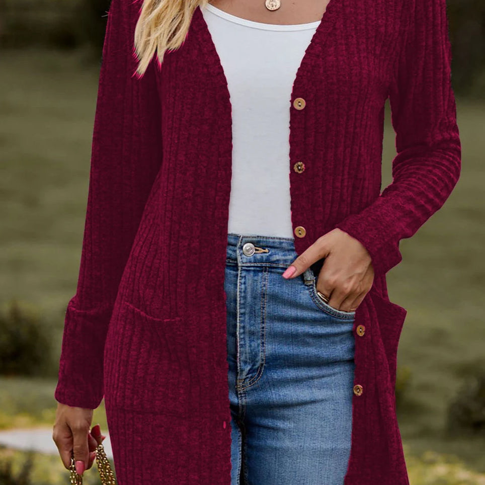 Langærmet vest i børstet ribstrik