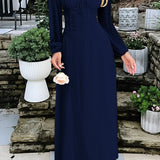 Ensfarvet langærmet aftenkjole