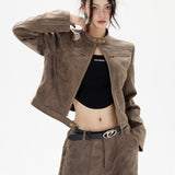 Kort bikerjakke i læder