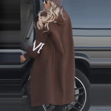 Lang afslappet frakke med snørebånd og patchwork