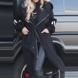 Lang afslappet frakke med snørebånd og patchwork