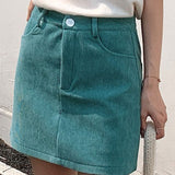 Højtaljet trapeznederdel i corduroy