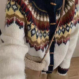 Fair Isle strikcardigan med rund hals og hornknapper, rund hals