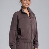 Løstsiddende sportsvest med lynlås til udendørs yoga, lange ærmer