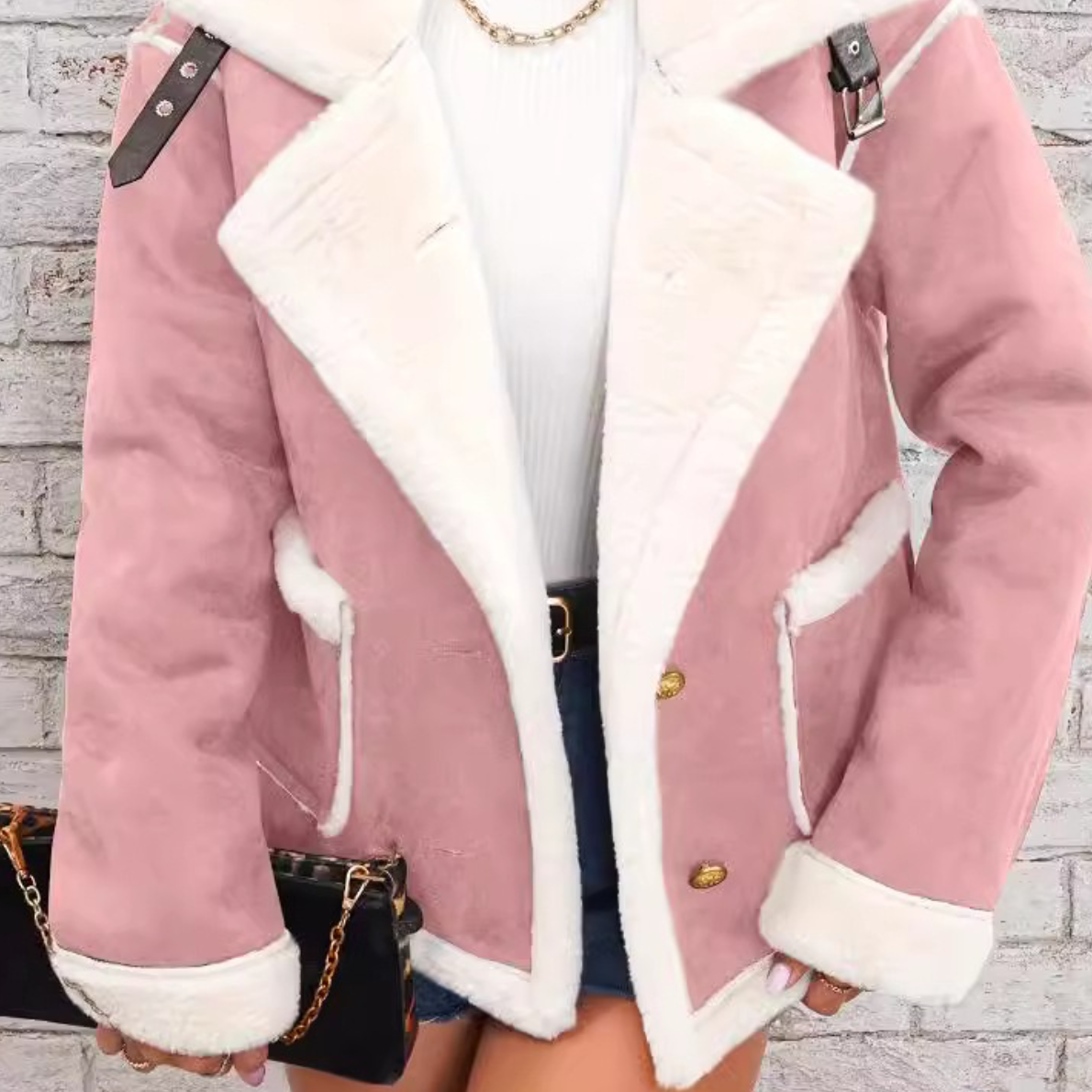 Varm og afslappet plys vinterfrakke med krave