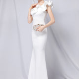 Maxi havfrue-aftenkjole med skulderlukning