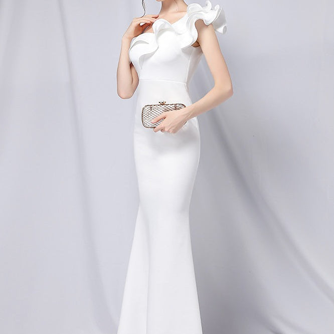 Maxi havfrue-aftenkjole med skulderlukning