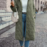 Lang damefrakke – Let quiltet – Lige snit – Hætte – Lynlåslukning