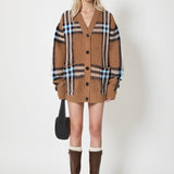 Løstsiddende retro ternet strikcardigan med V-hals i plus size