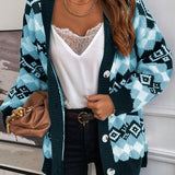 Damesweaterfrakke – Blød strik – Oversized pasform – Etnisk mønster – Knaplukning