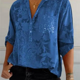 Dametunikabluse – Løs pasform – Blomsterprint – Luksuriøst stof – Knaplukning