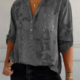 Dametunikabluse – Løs pasform – Blomsterprint – Luksuriøst stof – Knaplukning