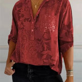 Dametunikabluse – Løs pasform – Blomsterprint – Luksuriøst stof – Knaplukning