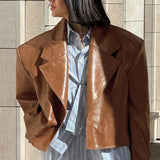 Vintage oversized blazer i PU-læder