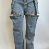 Højtaljede jeans med aftagelige vide ben