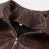 Vintage brun PU-læderjakke