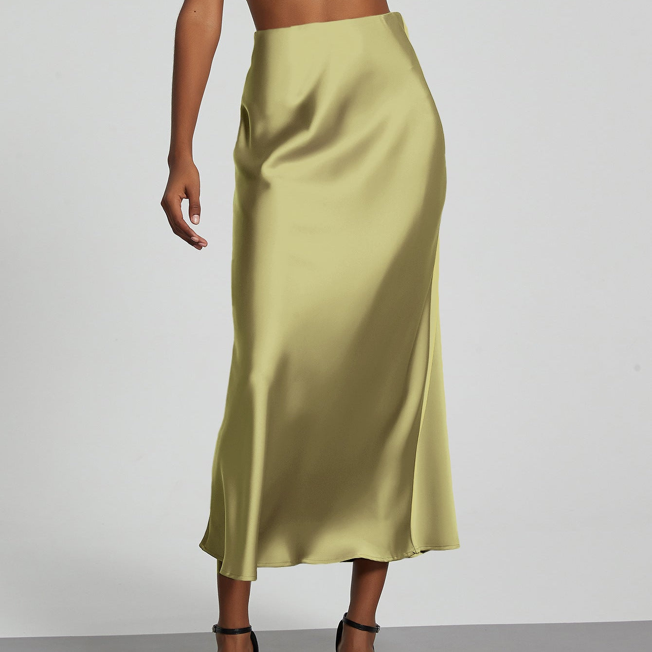Dame Midi-nederdel - Flagrende satin - Elegant svaj-snit