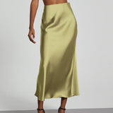 Dame Midi-nederdel - Flagrende satin - Elegant svaj-snit