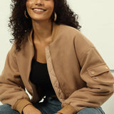 Chic og afslappet quiltet uldbomberjakke