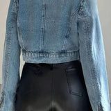 Trendy kort denimjakke med lynlås