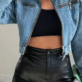 Trendy kort denimjakke med lynlås