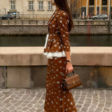 Todelt havfruekjole i bomuld og hør med dyb halsudskæring