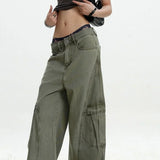 Cargobukser med vide ben og ustrukturerede, buede snit