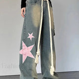 Jeans med vide ben og hjertemønster