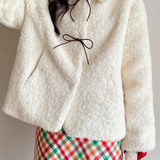 Vintage fluffy frakke med butterfly og farveblokke