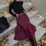 Vintage A-formet midi-nederdel i imiteret ruskind