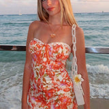 Sexet, printet bodycon bandeau-kjole til ferien