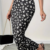 Behagelig smal maxinederdel med digitalt blomsterprint